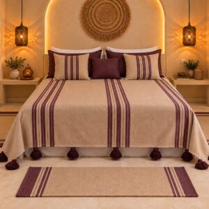 Home Handmade Beige & Burgundy Moroccan Bedroom Set by AtlasCrafts